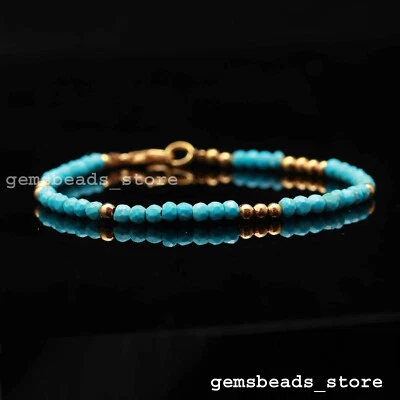 Schönes Dornröschen Türkis + goldene Perlen Rondelle Edelstein Armband 7 Zoll - Bild 1 von 4