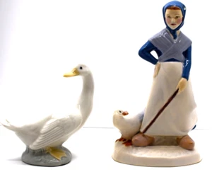 2 piece Lladro Goose & Woman with Duck *Porcelain China Figurines* 7" Tall - Picture 1 of 5