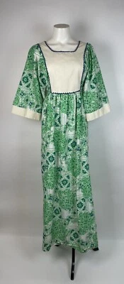 Vintage early 1970's cotton maxi dress, Mint Green + Tie M 36" Bust - Image 1 of 4