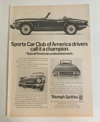 1971 Triumph Spitfire Mark IV печатная реклама спортивный автомобиль клуб Америки - Изображение 1 из 2