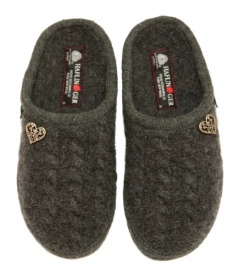 Haflinger Walktoffel HERZERL Hausschuhe anthrazit grau Schurwolle 613123 NEU
