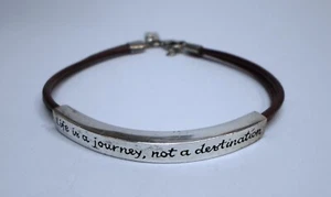 Vintage BARONI STERLING SILVER & BROWN LEATHER MOTTO BRACELET Life Is A Journey - Picture 1 of 9