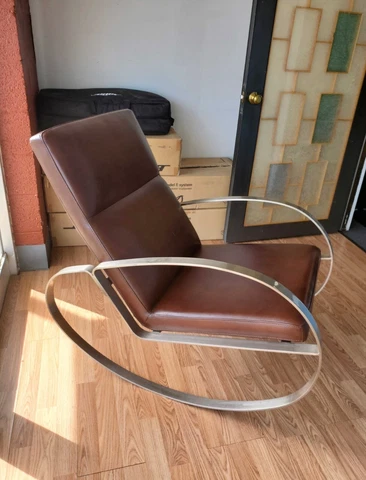 Mid Century Modern Sculptural Chrome and Leather Rocking Chair Cover