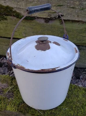 Maceta cubo porcelana esmaltada blanca rústica vintage granja granero decoración Foto 1 de 4