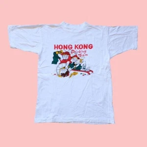 Hong Kong Vintage T shirt Graphic White 1990s RARE Funny Grunge Skater Summer, L - Picture 1 of 7