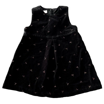 OshKosh Crushed Black Velvet Dress Toddler 24 Months Embroidered Floral Rosebuds - Imagem 1 de 4