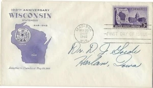 3 '48 FDCs 100th Anniv Wisconsin, Will Rogers, American Women Grimsland Cachet - Picture 1 of 3