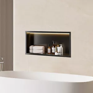 Stainless Steel Recessed Shower Wall Niche LED Downlight Matte Black 27.5"x 11" - Picture 1 of 10