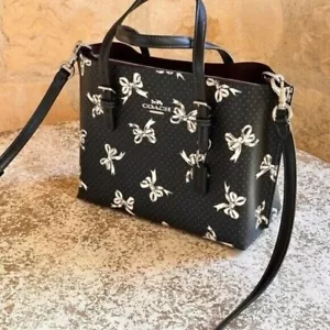 Bolso de mano Coach Bow Mollie 25 de cuero blanco y negro bandolera nuevo con etiquetas auténtico - Imagen 1 de 8