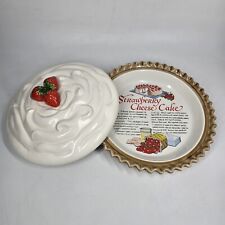  Vintage JAPAN Ceramic Pie Plate Keeper With Lid Strawberry Cheesecake & Recipe