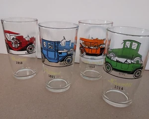 Vintage Hazel Atlas Trinkgläser 4 Stück mit antikem Auto Motiv 12 Unzen - Bild 1 von 2