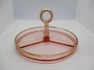 Rare Vintage Heisey Pink-Rose Glass Divided Center-Handle Entertainment Tray - Picture 1 of 18