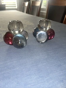 Colorful Pair Of Westmoreland Stacked Glass Ball Candle Holders - Picture 1 of 13