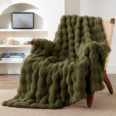 Manta de piel sintética de conejo para sofá, suave burbuja mullida felpa de doble cara... Foto 1 de 4