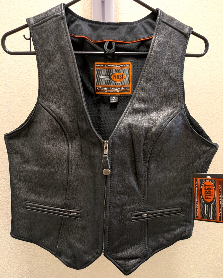 First Classics Motocycle Women's Leather Vest Sz. Medium Black New with Tag - Image 1 of 4