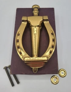 Vintage massiver Messing Türklopfer 7" Hufeisen Reitsport OVP Befestigungsschraube - Bild 1 von 4