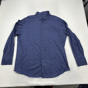 Bugatchi Shirt Mens 2XL OoohCotton Tech Polka Dot 8-Way Stretch Navy Button Up - Picture 1 of 12