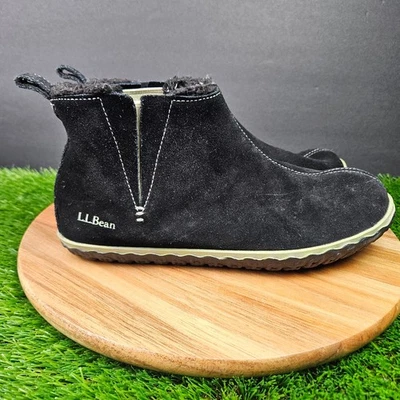 LL Bean горы тапочки загрузки Mocs женщин размер 9 средний черная замша флис с подкладкой - Изображение 1 из 4