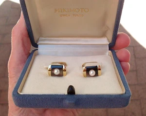Mikimoto Pearl & MOP Cufflinks - 18K YG - Original Gift Box - Not Vintage - Picture 1 of 12