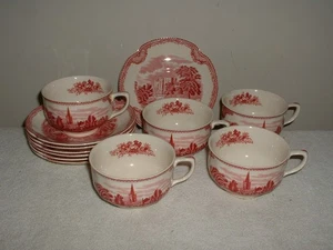 Johnson Brothers Old Britain Castles Pink (Crown Mark) 6 Cups & 7 Saucers - Picture 1 of 3