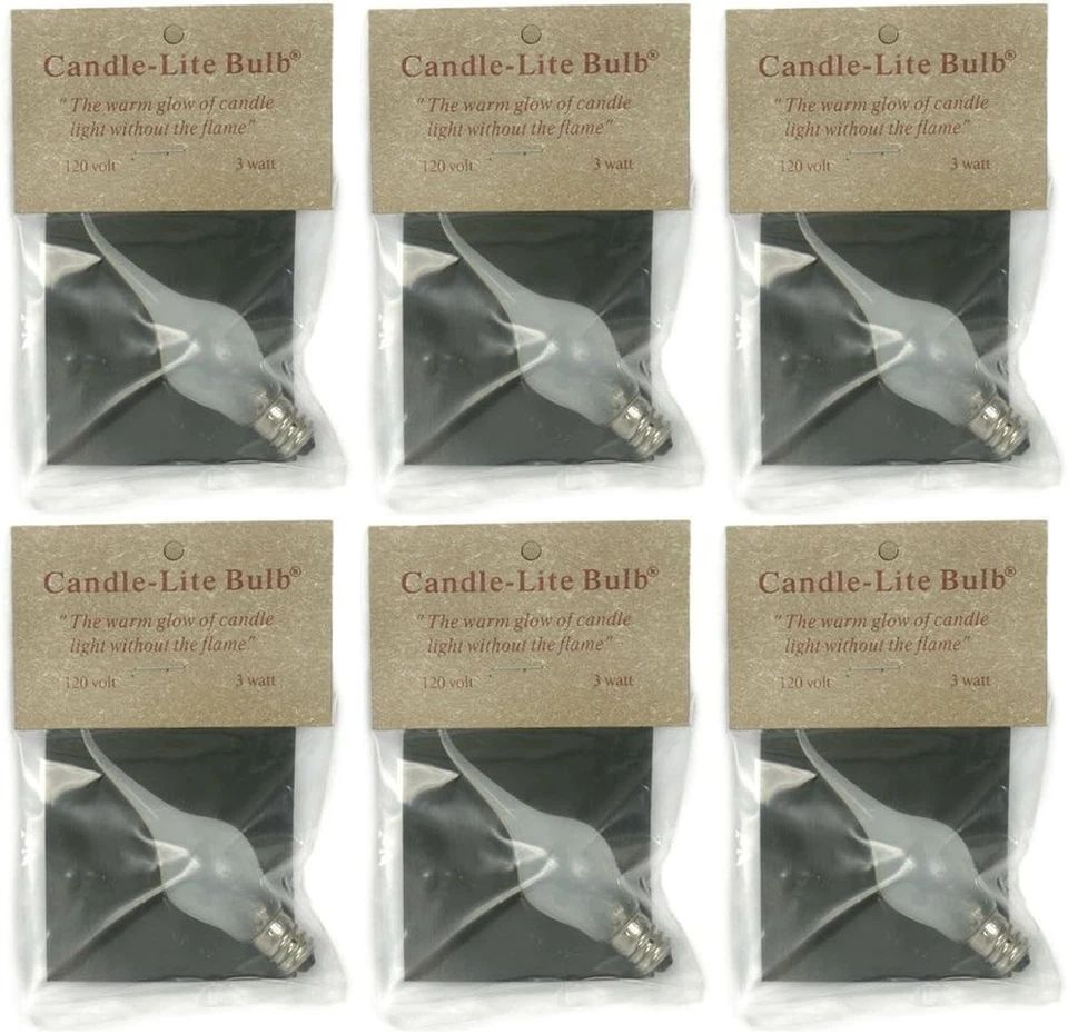 Pack 6 - 3 Watt LARGE Candle-lite Silicone Light Bulbs Candelabra 3640921 - Image 1 of 1