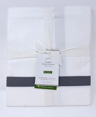 Tenda da doccia biologica a fascia Pottery Barn Morgan nuova con etichette - bordo grigio 72" 400TC - Immagine 1 di 4