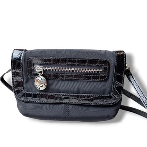 Brighton Mini Umhängetasche Handtasche schwarz Nylon silberfarben mit Handgelenktasche - Bild 1 von 11