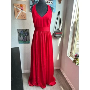 Vera Wang Red Maxi Dress- formal- stain finish skirt- matching belt Sz 12 bows - Picture 1 of 11