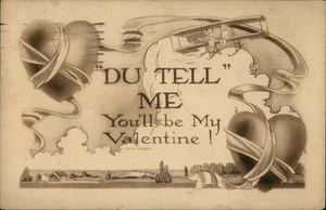 Postal de San Valentín vintage 'DU TELL' corazón y avión años 20 - Imagen 1 de 2