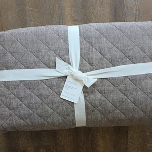 Pottery Barn Belgian Flax Linen Diamond King Quilt COFFEE color NEW - Picture 1 of 3