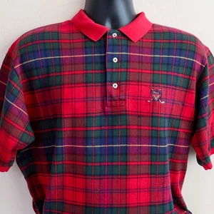 Vintage Polo Ralph Lauren Tartan Plaid Polo Shirt USA Made 90s XL Red Golf Crest - Picture 1 of 13