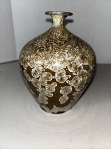 Jarrón de cerámica Len Lindsay III firmado marrón cristalino esmaltado 1980 5,5"" - Imagen 1 de 7