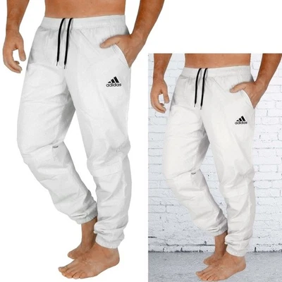 Adidas Uomo Pantaloni Tuta Sport Stanford IN Tessuto Beige Grigio Chiaro - Immagine 1 di 4