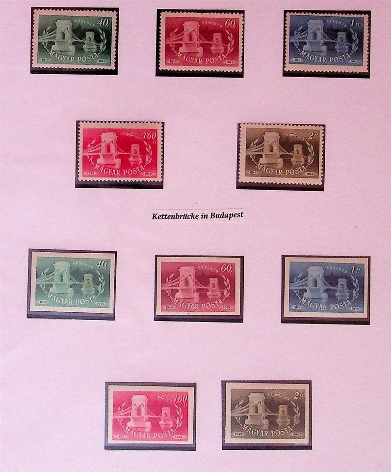 HUNGARY Sc 861-3,C64-5 NH PERF+IMPERF SETS OF 1949 - BRIDGE - (LN25) - Image 1 of 1