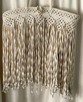 Merona Fringe Cream Tote Bag Carry All Shopping Beach Vacations Boho Classic - Image 1 of 4