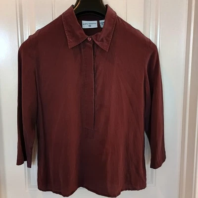 Kathy Ireland Women Medium 100% Silk Blouse Hidden Buttons Burgundy Lightweight - Image 1 of 4