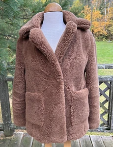 WOMENS NORDSTROM TEDDY BROWN JACKET SEBBY COLLECTION SIZE SMALL SNAP - Picture 1 of 5
