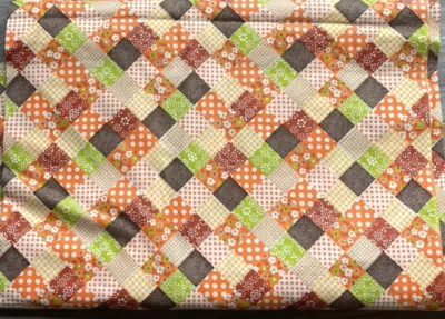VTG 1970s Cotton Fabric Faux Patchwork Remnant Crafts Quilts Clothes 204" x 38" - Image 1 of 4