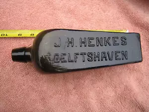J H Henkes Gin Bottle - black/green - 91/2" high - Delftshaven - Picture 1 of 4