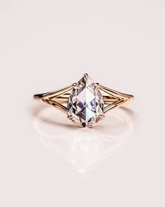 Rose Pear Cut Moissanite Engagement Ring Solitaire Wedding Ring for Her D/VVS1 - Picture 1 of 7