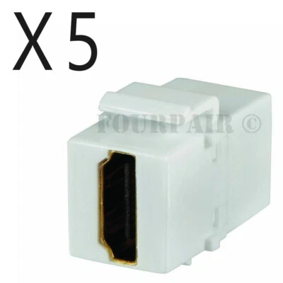 5 Pack Lot HDMI Keystone Wall Plate Snap-In Jack Insert Coupler Female - White - Image 1 of 2