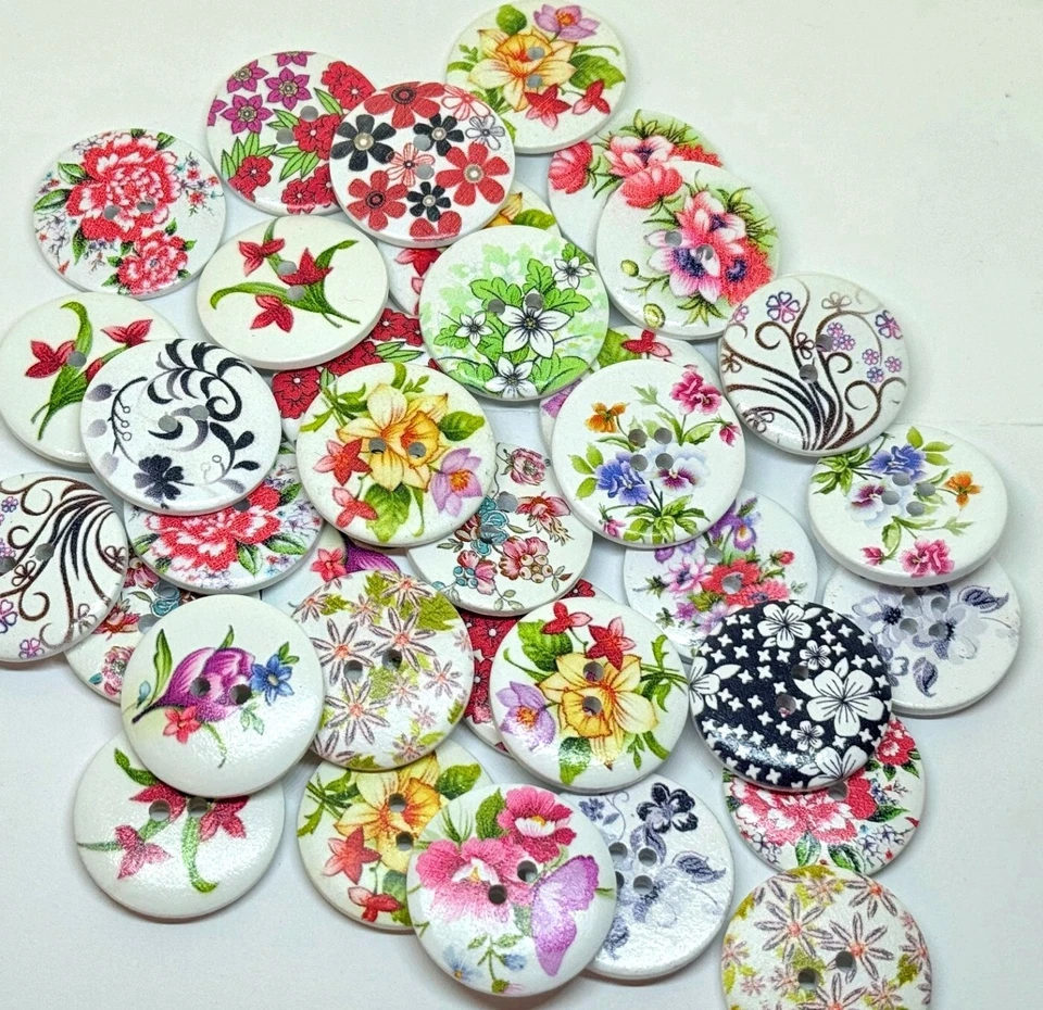 30mm Flower Buttons Wooden Mixed Colours Knitting Cardigans Sewing 1476 - Image 1 of 1