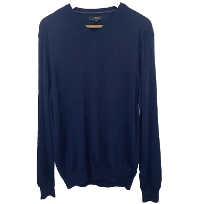 Tahari Italiano Mezcla de Lana Merino Hombres Grande Azul Marino Cuello en V Negocios Informal Foto 1 de 4