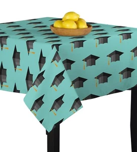 Blue Graduation Cap Toss Signature Square Tablecloth Assorted Sizes - Picture 1 of 1