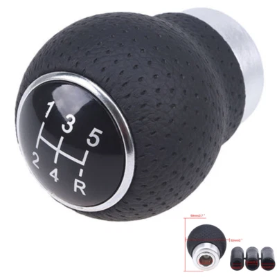Black Leather 5 Speed Manual Car Gear Stick Shift Knob Shifter Lever Aluminum - Image 1 of 4