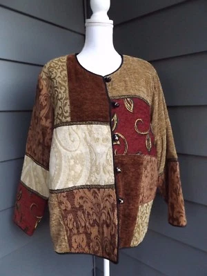 NWT Indigo Moon Brocade Patchwork Tapestry Artsy Holiday Jacket Size Large Foto 1 de 4