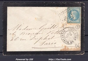 FRANCE N°29B SUR LETTRE AVEC AMBULANT PCf + CAD GARE DE MONTARGIS DU 27/05/1870 - Picture 1 of 2