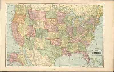 1901 Tunison United States antique map ~ 23.1" x 14.6" - nice full color - Image 1 of 4