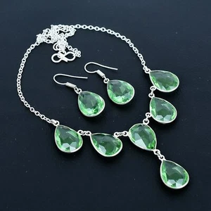 Green Amethyst Gemstone Handmade 925 Sterling Silver Elegant Jewelry Set VJ 1062 - Picture 1 of 6