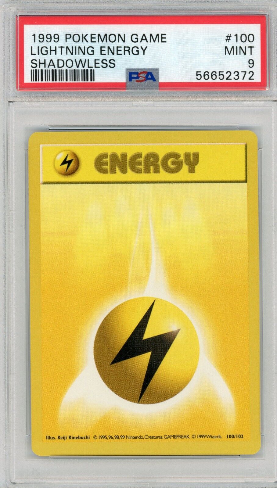 PSA 9 *Mint* Pokemon 1999 Base Set Shadowless Lightning Energy 100/102